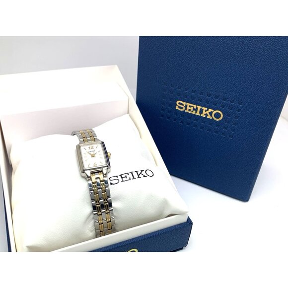 Seiko Women's Watch SXGL59 Quartz Petite Tank Rectangle White Dial 2-Tone Steel - Picture 3 of 14